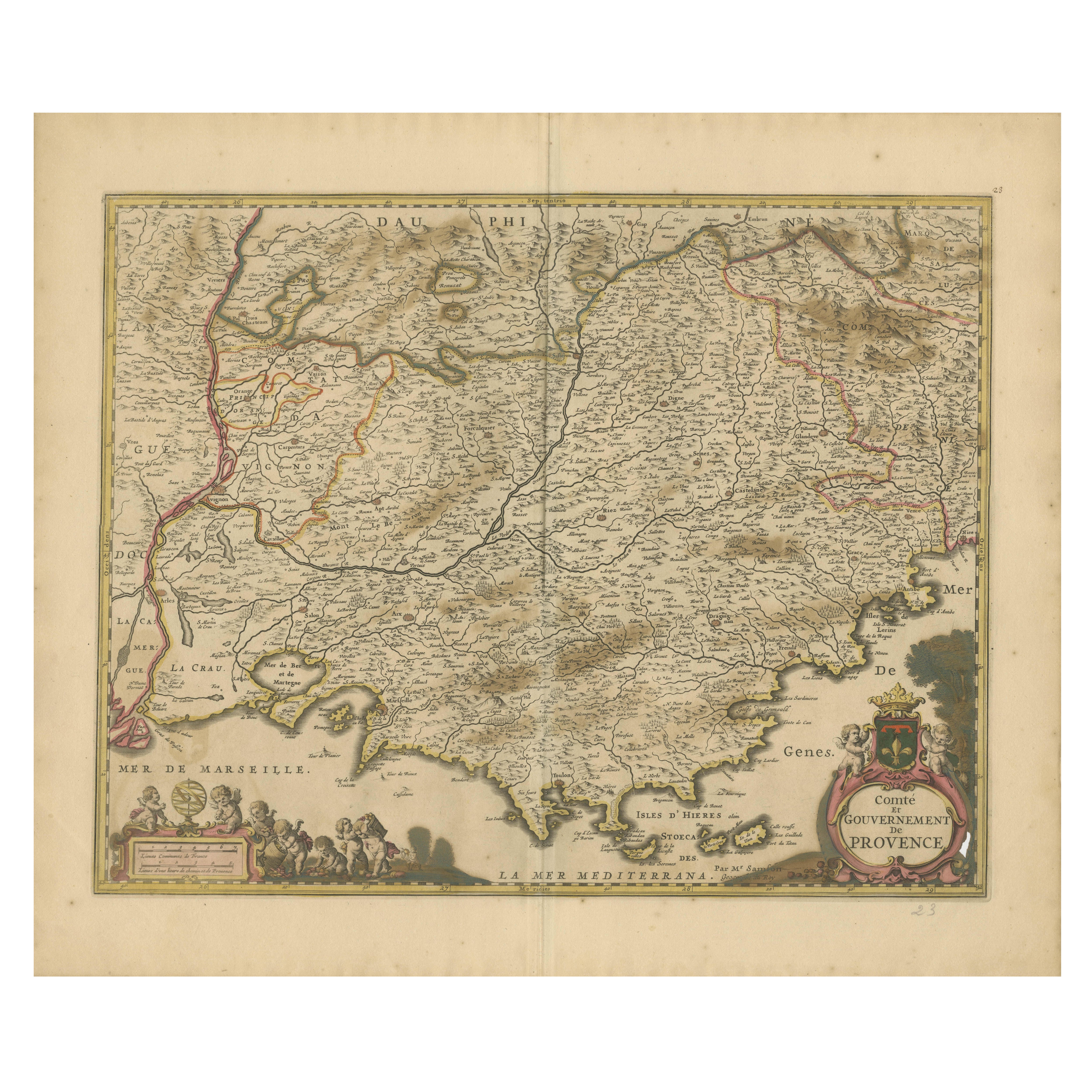 Map of the Provence in Southern France, Original Old Engraving by De Wit c. 1688 For Sale