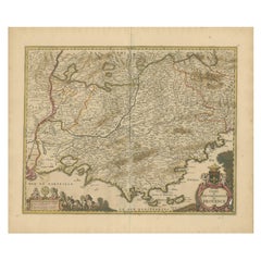 Map of the Provence in Southern France, Original Old Engraving by De Wit c. 1688