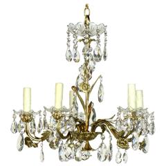 Five-Light Swedish Brass and Crystal Chandelier