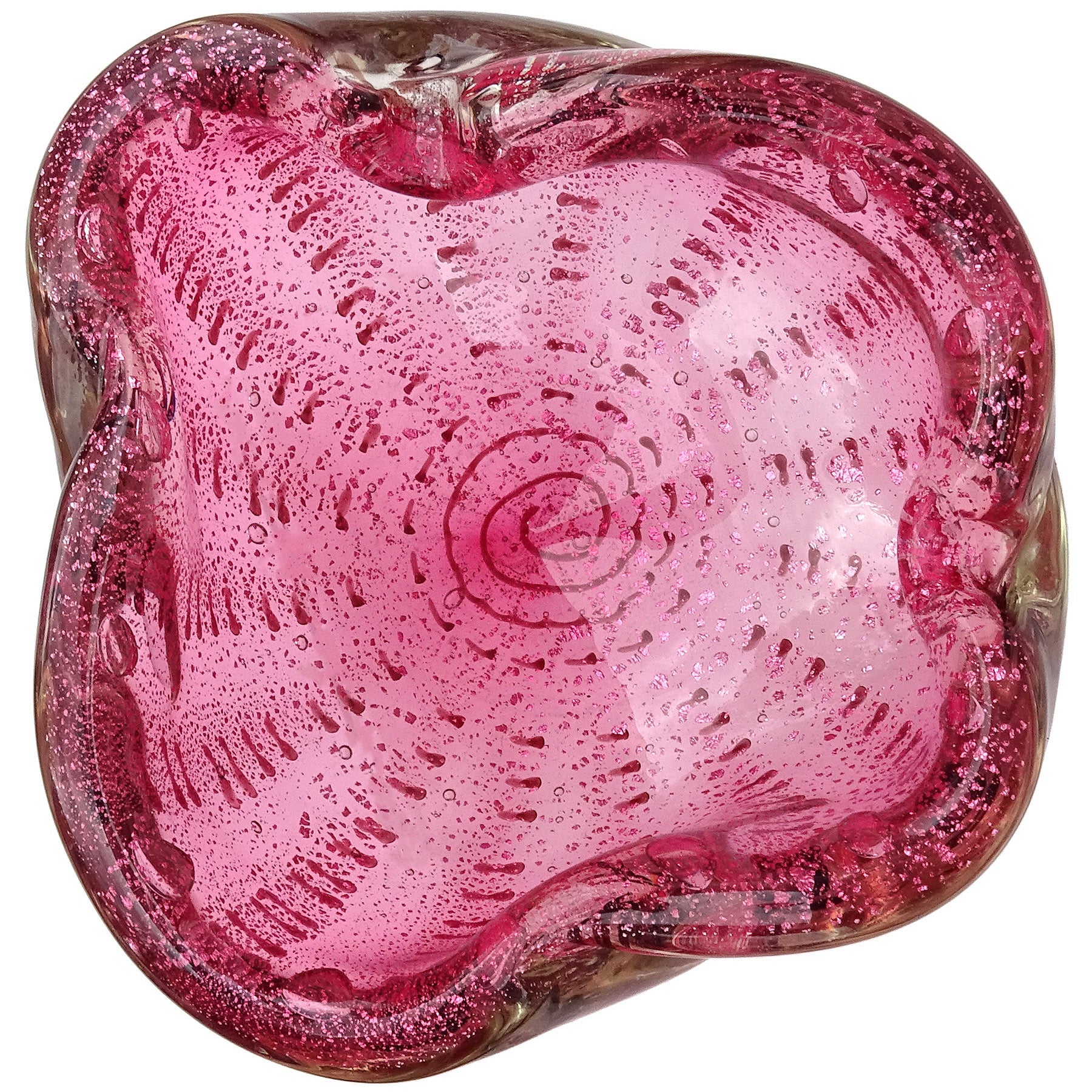 Murano Pink Silver Flecks Dark Purple Spots Italian Art Glass Bowl Ashtray For Sale