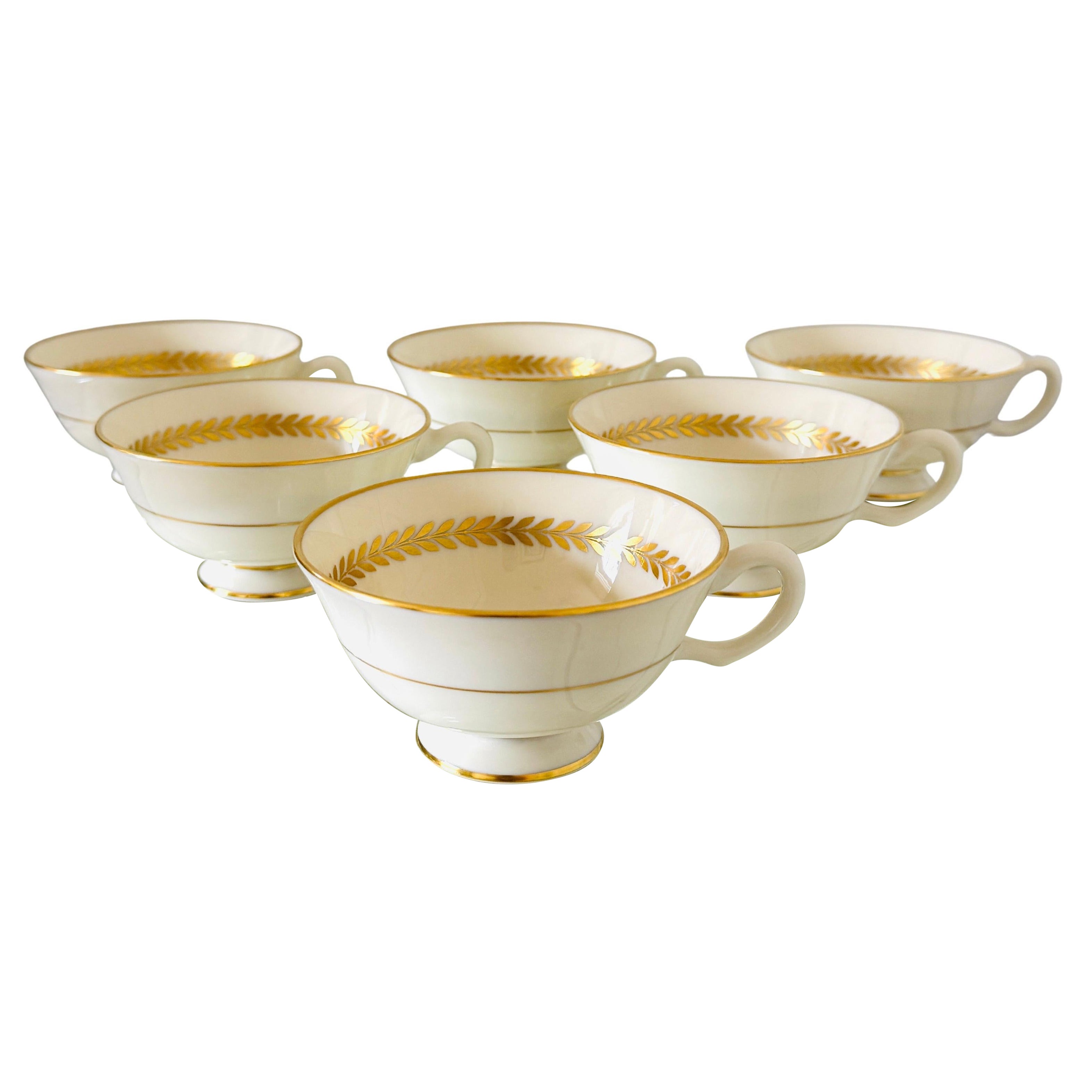 Ensemble de six tasses en porcelaine et feuille d'or Imperial par Lenox, c. 1975 en vente