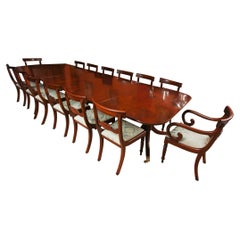Antique 13ft Regency Triple Pillar Dining Table 19th C & 14 Chairs 20th Century