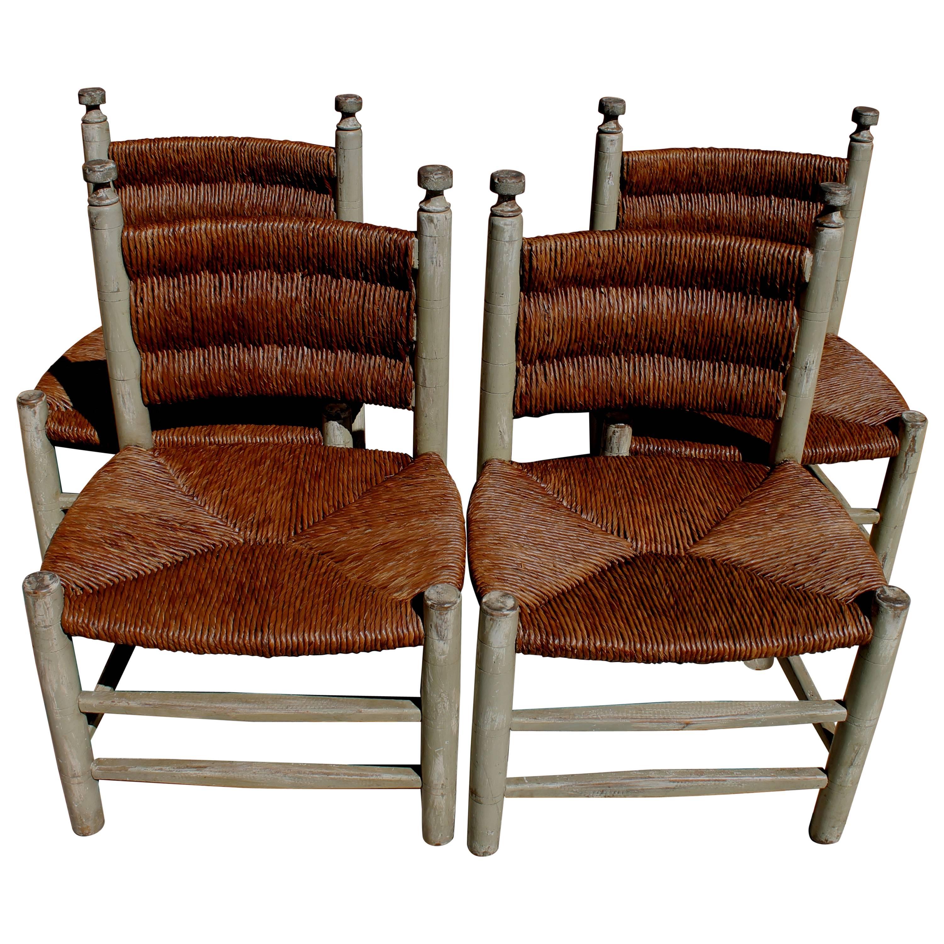 Set of Four 20th Century Rush Seat Chairs