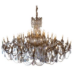 Unusually Large Bronze and Cut-Glass Thirty-Two Light Chandelier