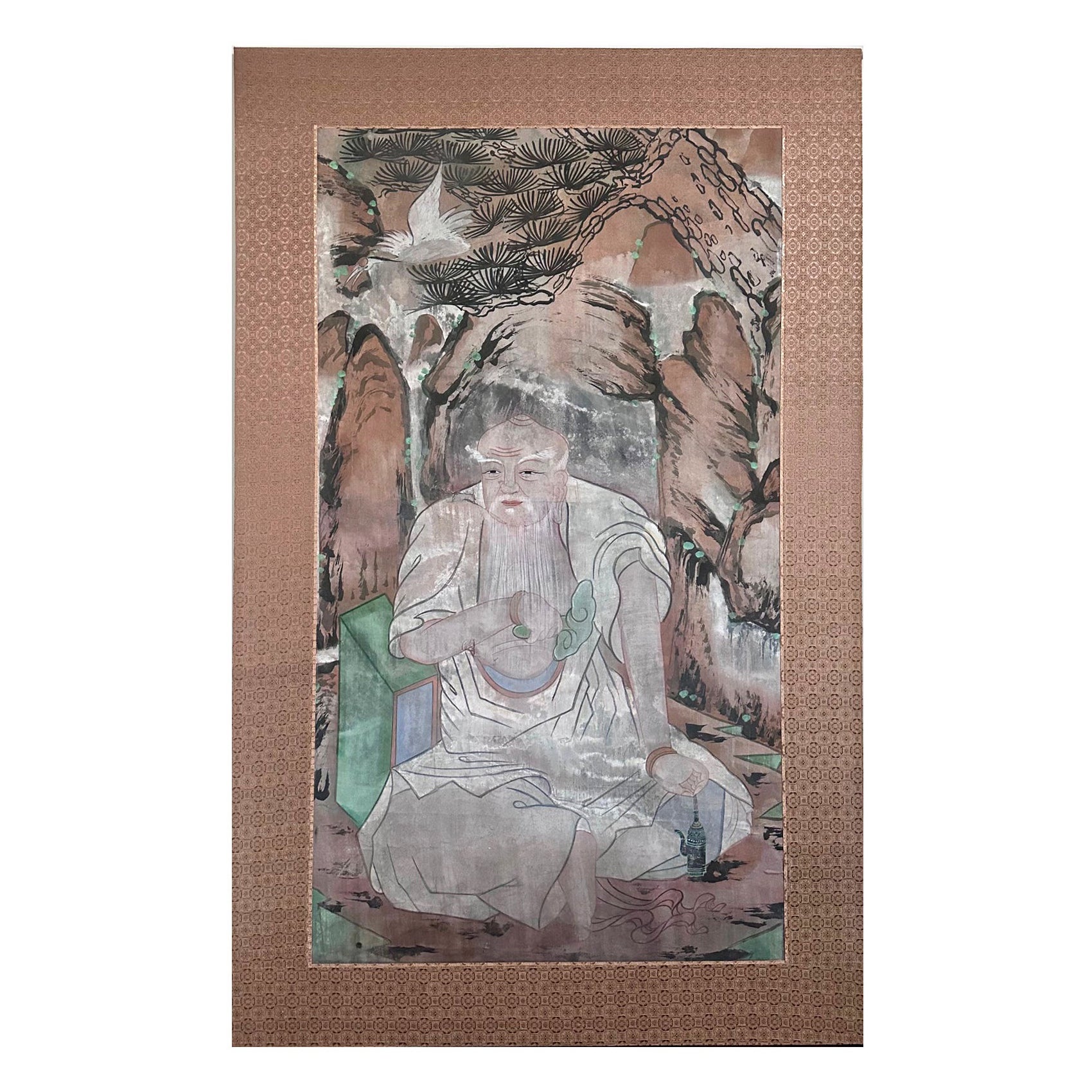 Antigua Pintura Folclórica Coreana del Espíritu de la Montaña Dinastía Joseon