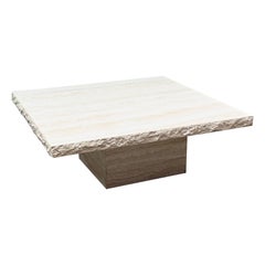 Vintage Post Modern Travertine Coffee Cocktail Table - Organic Live Edge Stone