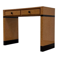 Vintage Post Modern Art Deco Style Console Desk - Burl Laminate Entry Table