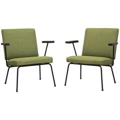 Pair of Wim Rietveld No. 9 Lounge Chairs for Gispen in Green