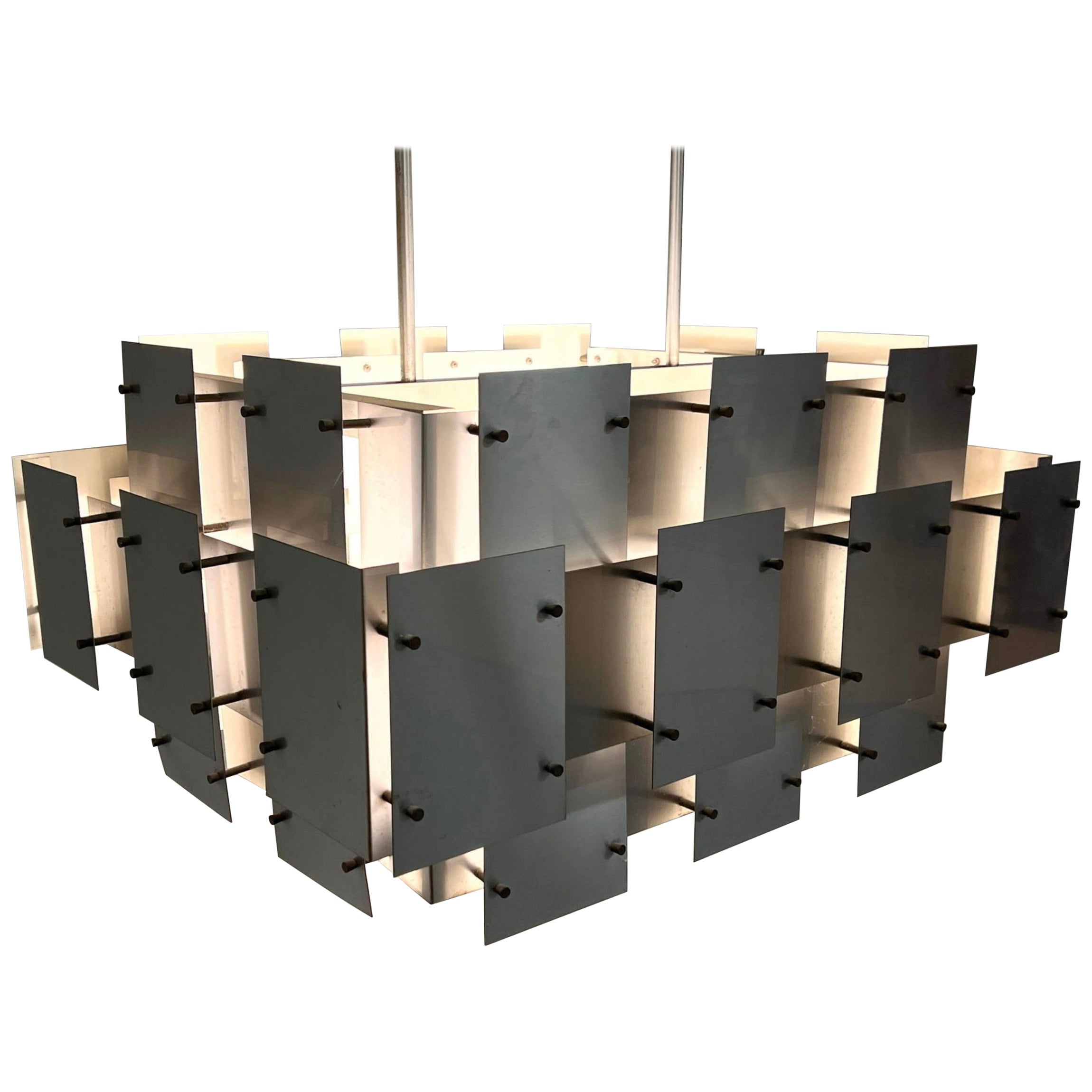 Large Sonneman Brutalist Cityscape Chandelier