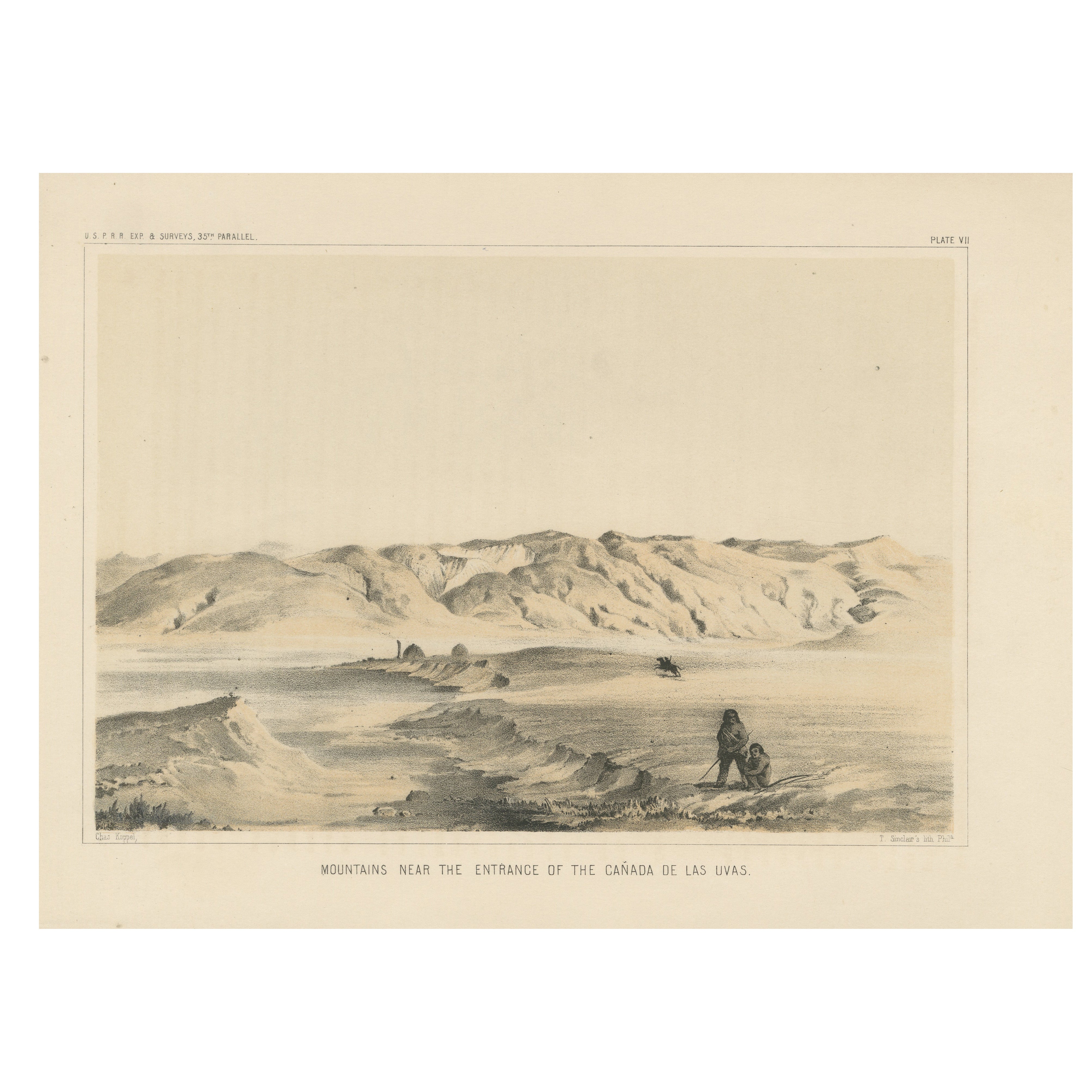Litografía escénica tintada de las montañas de California cerca del Canadá de las Uvas, 1856