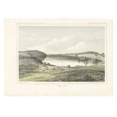 Litografia colorata del lago Pike in Minnesota, Railroad Exploration Survey, 1856