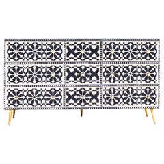 Commode noire à neuf tiroirs, commode artisanale fabriquée à la main