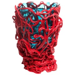 Fish Design Gaetano Pesce Spaghetti Special Vase Soft Resin Red Blue