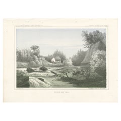 Tinted Lithograph of Hudson Bay Mill, Washington State, 1856