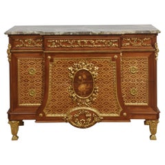 Italian inlaid and parcel gilt mahogany breakfront commode