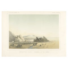 Litografía coloreada de rocas metamórficas en el límite del desierto del Colorado, 1856