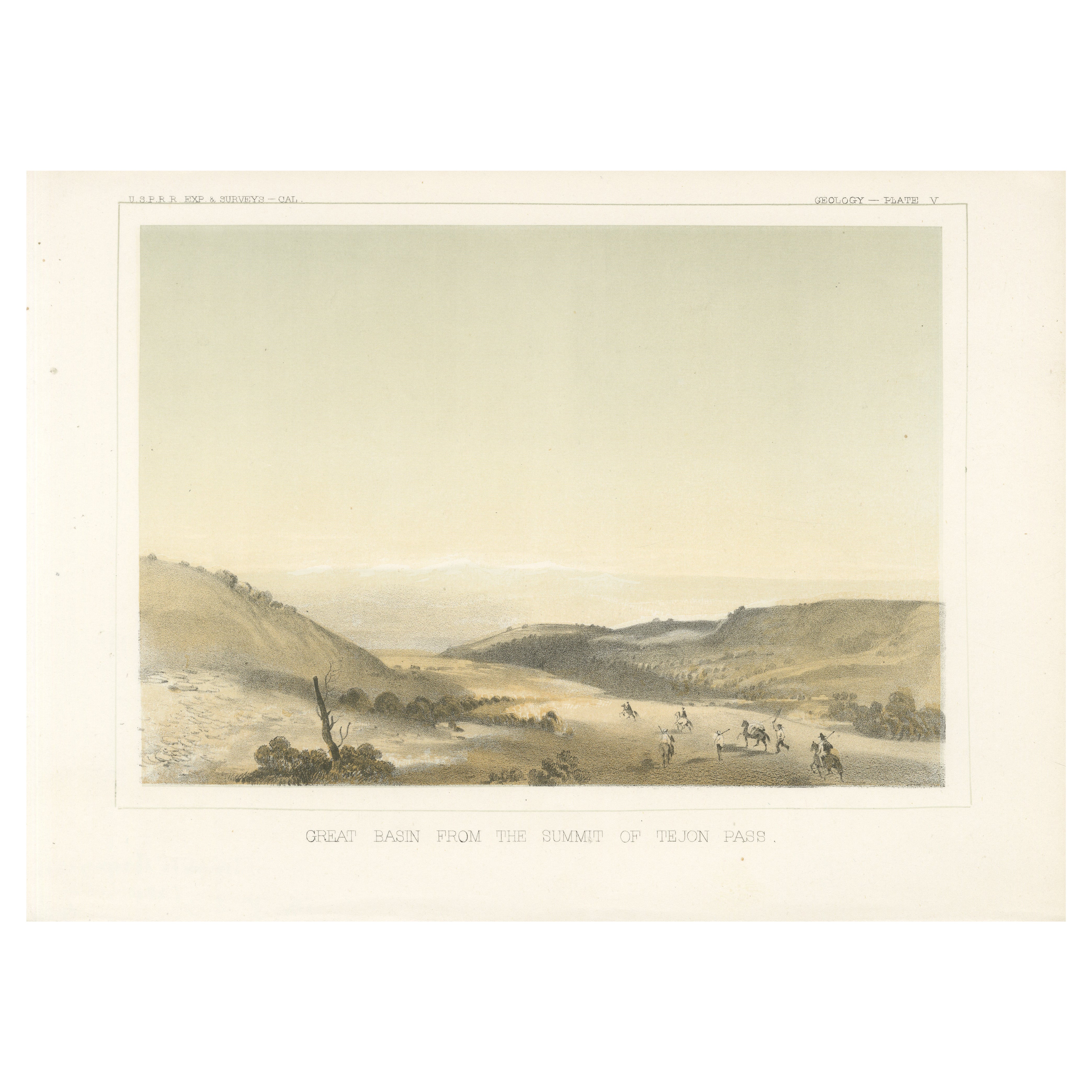 Litografia del Grande Bacino dalla cima del Passo Tejon, California, 1856 in vendita