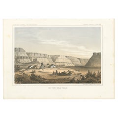 Original Antique Tinted Lithograph of Old Fort Walla Walla in Washington, 1856
