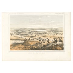 Litografia colorata di un branco di bisonti vicino al lago Jessie, North Dakota, 1856