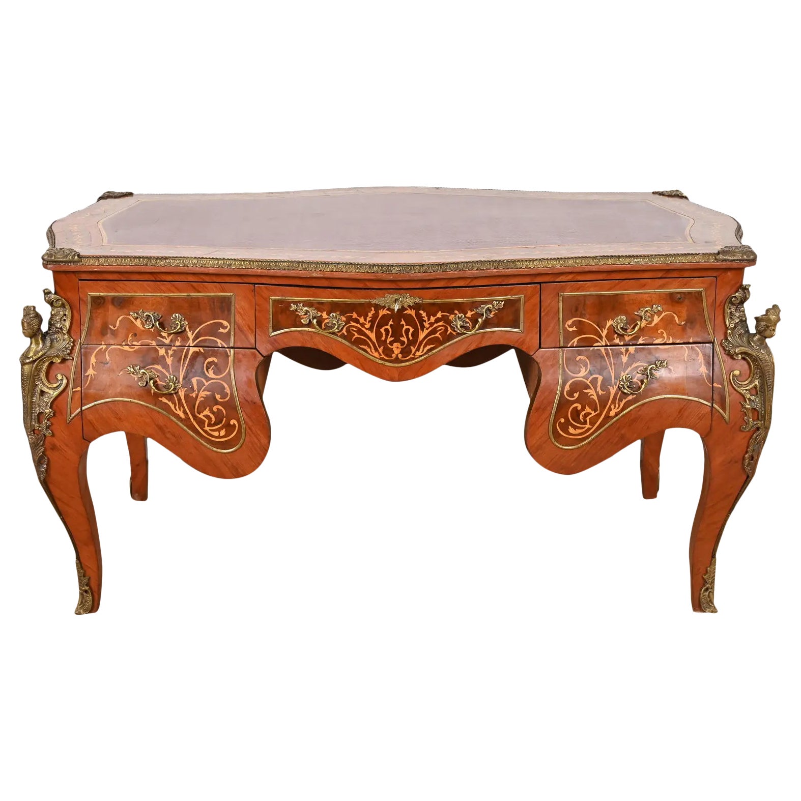 Paul Sormani Style Antique French Louis XV Kingwood Executive Desk