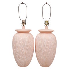 Coastal Ceramic Table Lamps in Peach - a Pair