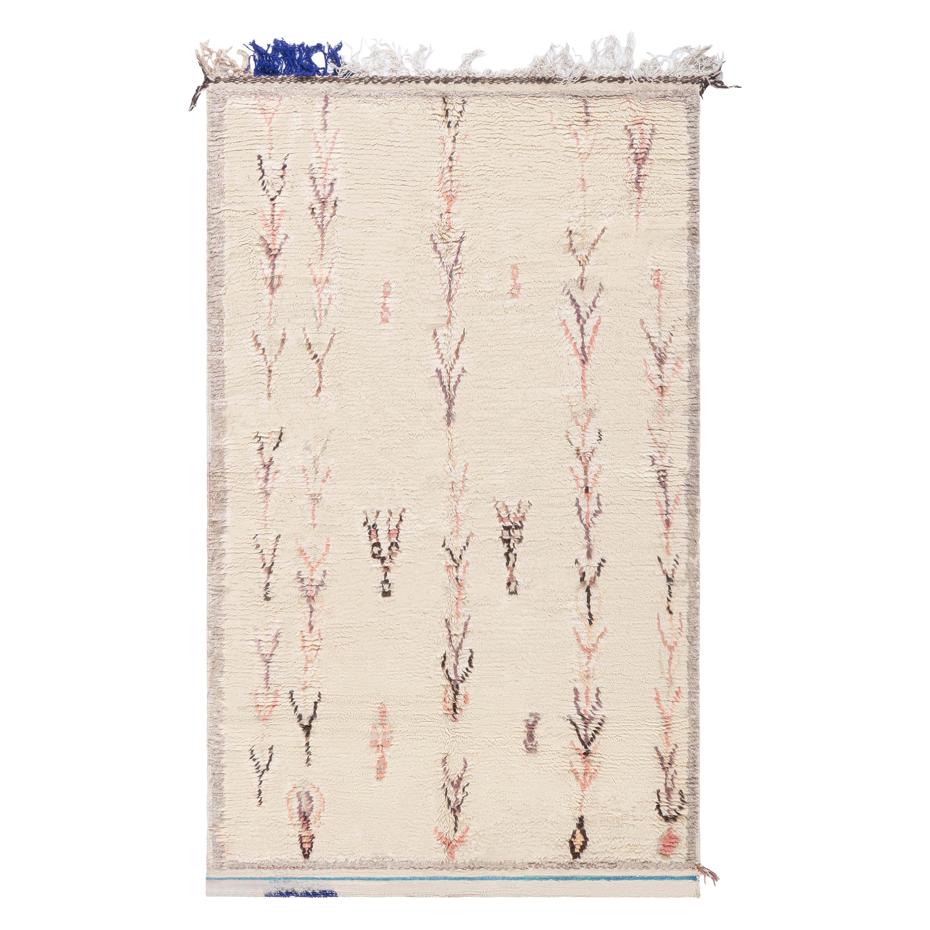 Tappeto Tribale Doris Leslie Blau Vintage in lana naturale marocchina fatto a mano