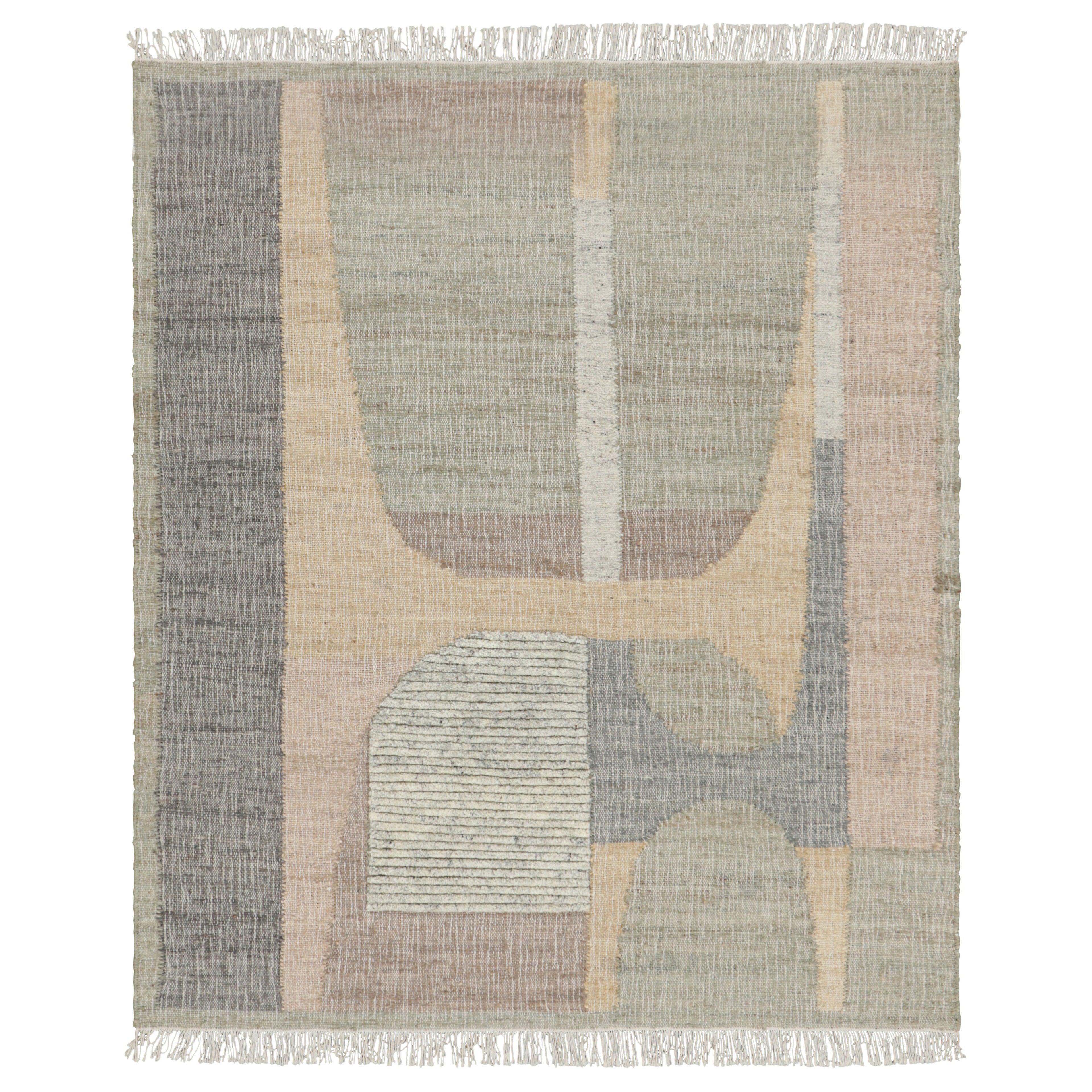 Rug & Kilim’s Flatweave Rug in Beige with Brown, Gray & Green Geometric Pattern