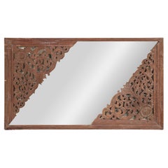 Antique Carved Hardwood Mirror with Floral Scrollwork, Early 20th Century