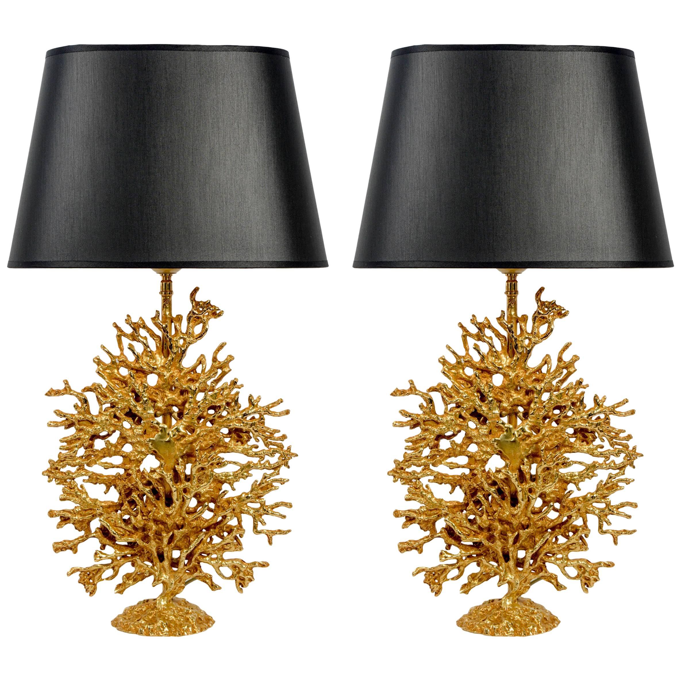 Pair Of Gold plated Metal Coral Table Lamps
