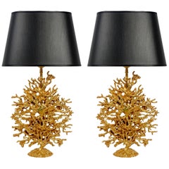 Pair Of Gold plated Metal Coral Table Lamps