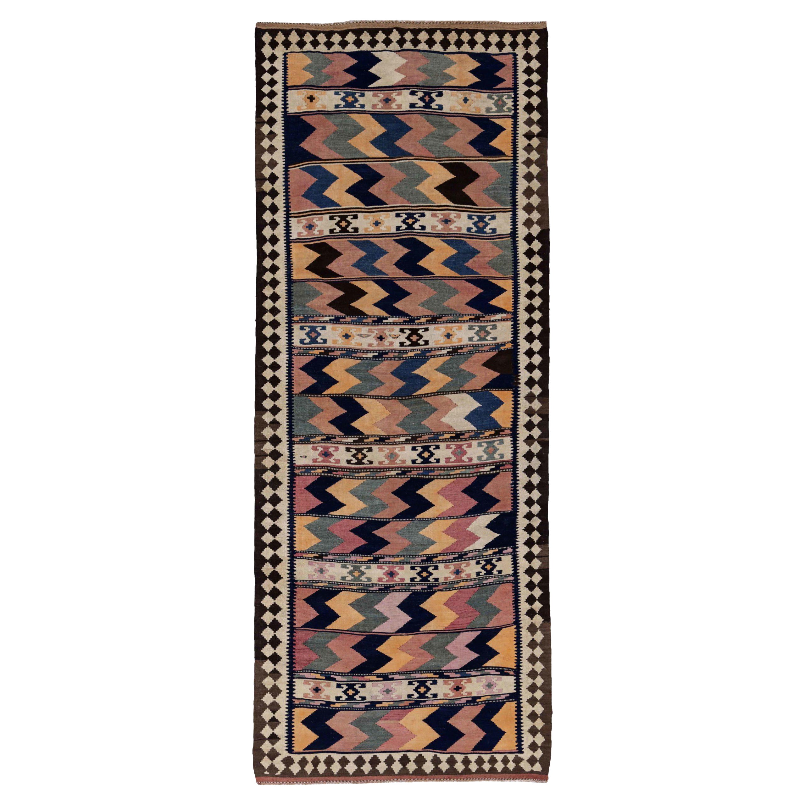 Persische Kilim Area Rugs CIRCA 1910 - Wolle Schwarz Blau Elfenbein Rosa Gelb - 91546