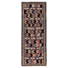 Persische Kilim Area Rugs CIRCA 1910 - Wolle Schwarz Blau Elfenbein Rosa Gelb - 91546
