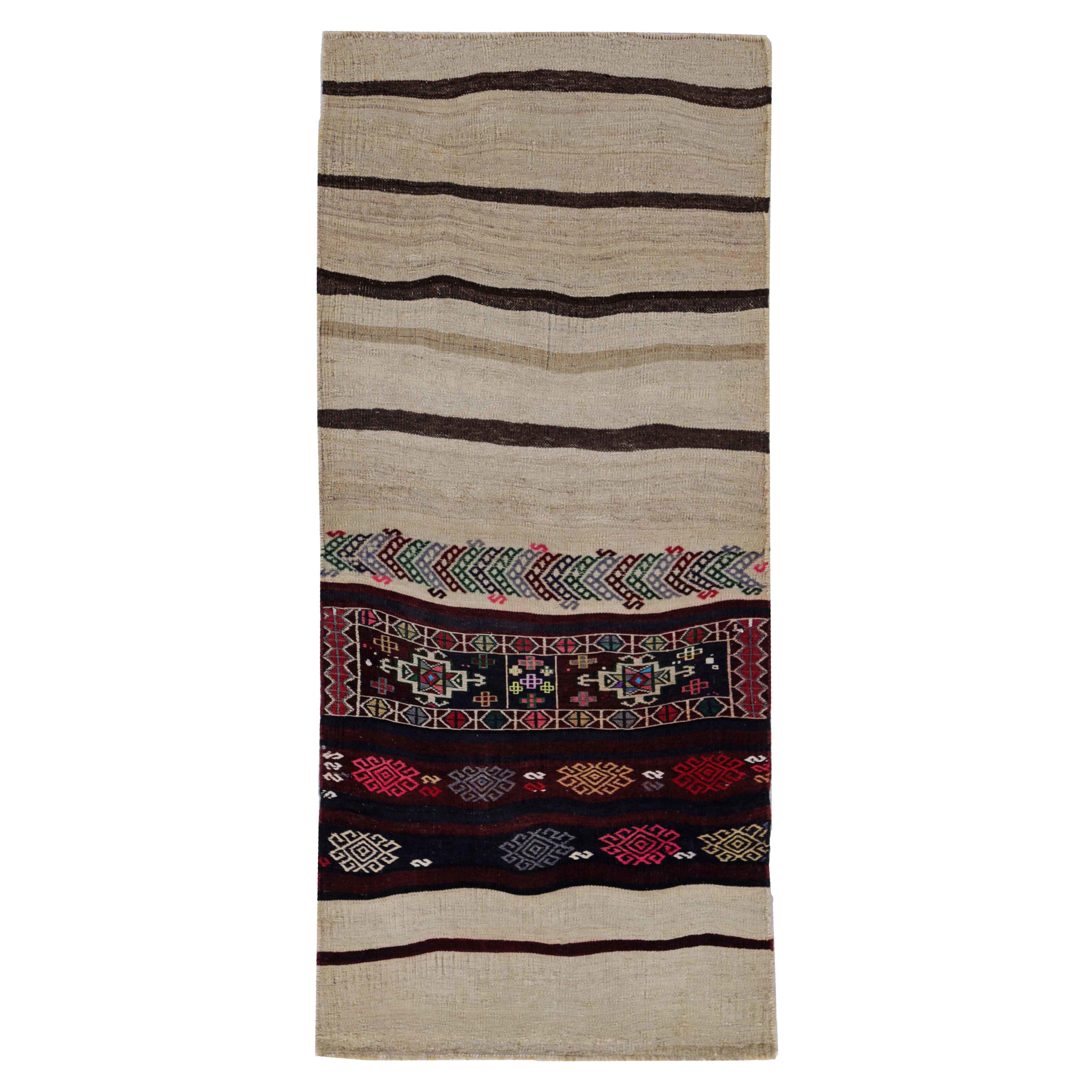 Persischer Kilim Kleiner Teppich CIRCA 1910 - Wolle Braun Elfenbein Rot Design - 91542