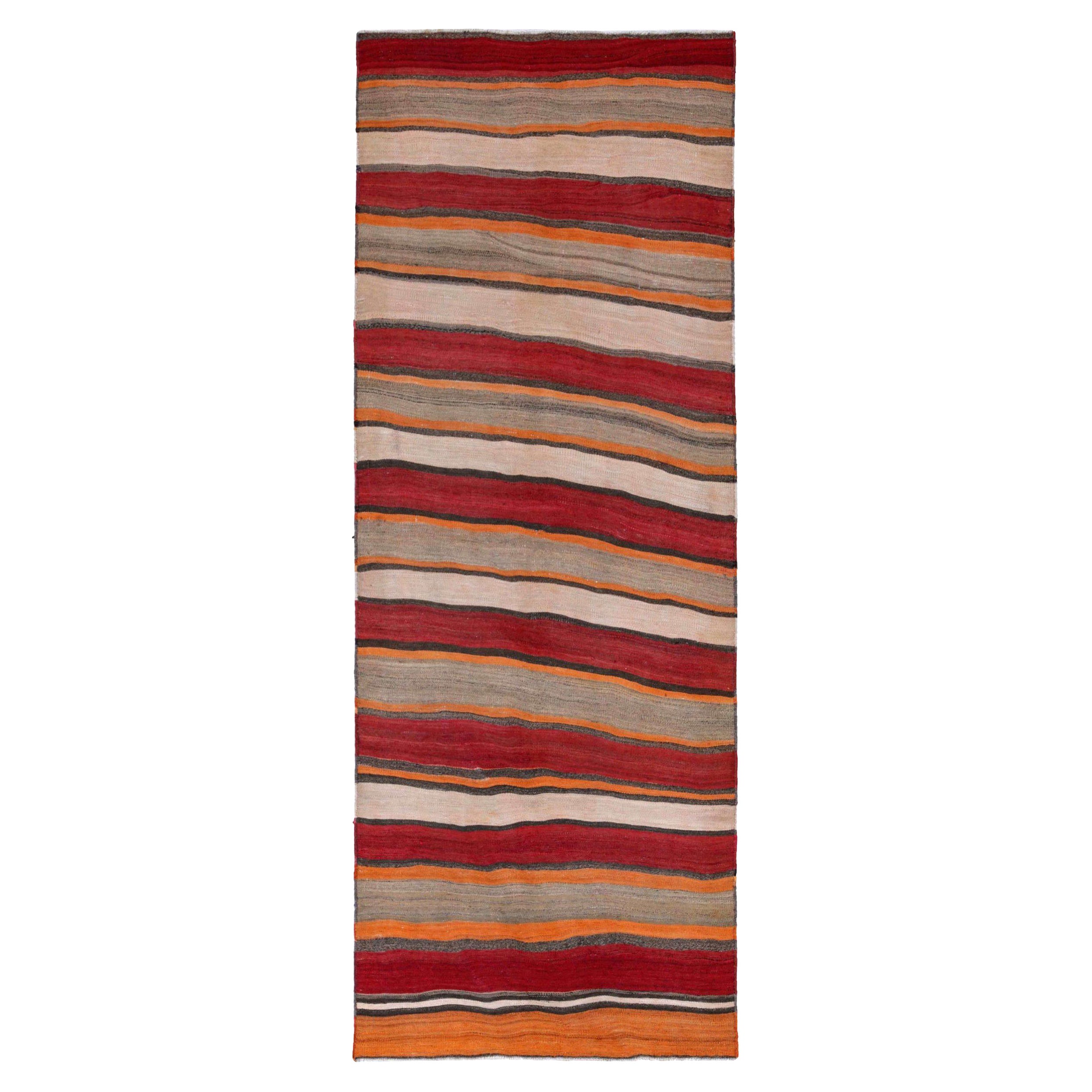 Tapis de course persan Kilim Circa 1910 - Laine Ivoire Orange Rouge Design/One - 91561