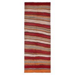 Tapis de course persan Kilim Circa 1910 - Laine Ivoire Orange Rouge Design/One - 91561
