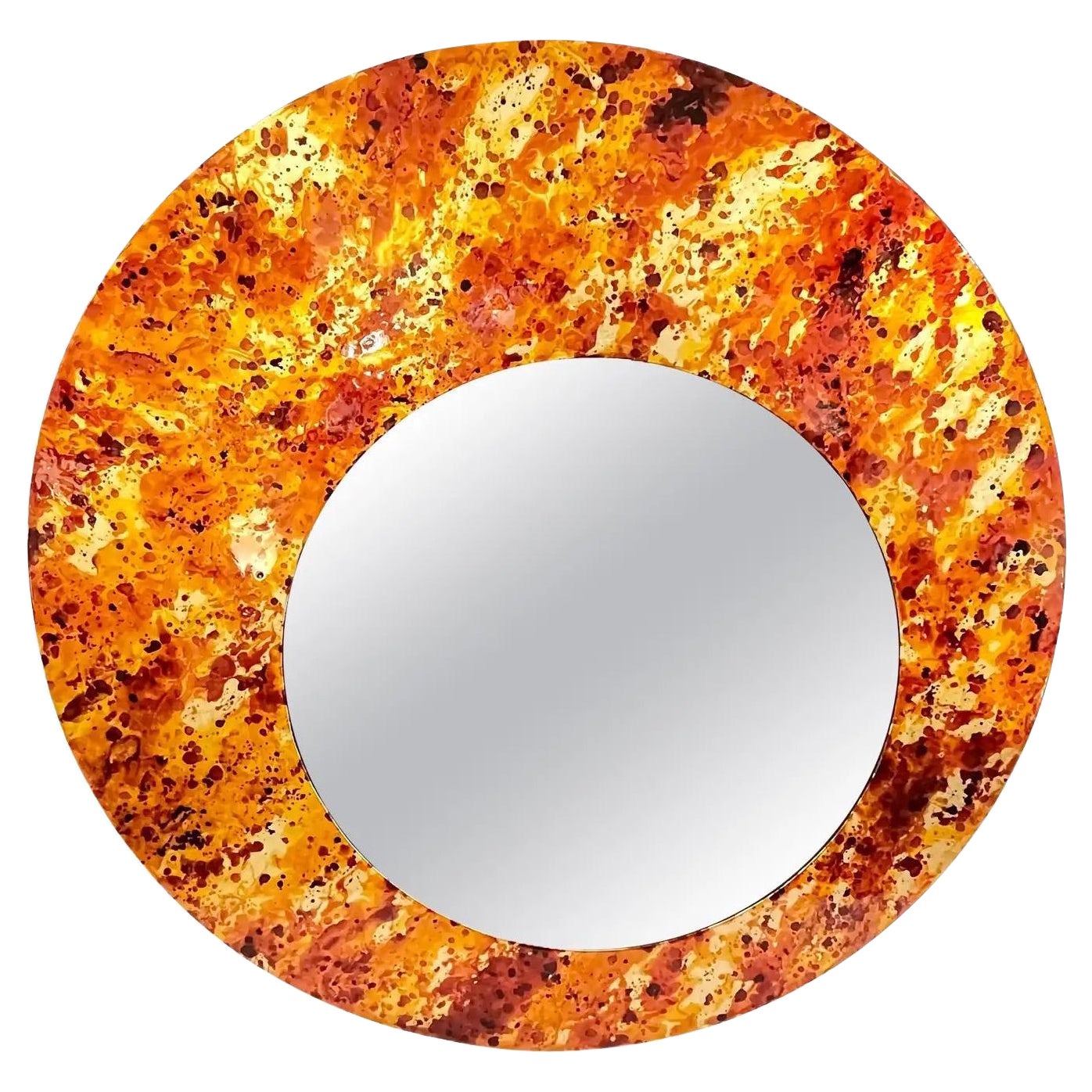 Contemporary Italian Postmodern Orange Copper Enamel Fiber Glass Round Mirror