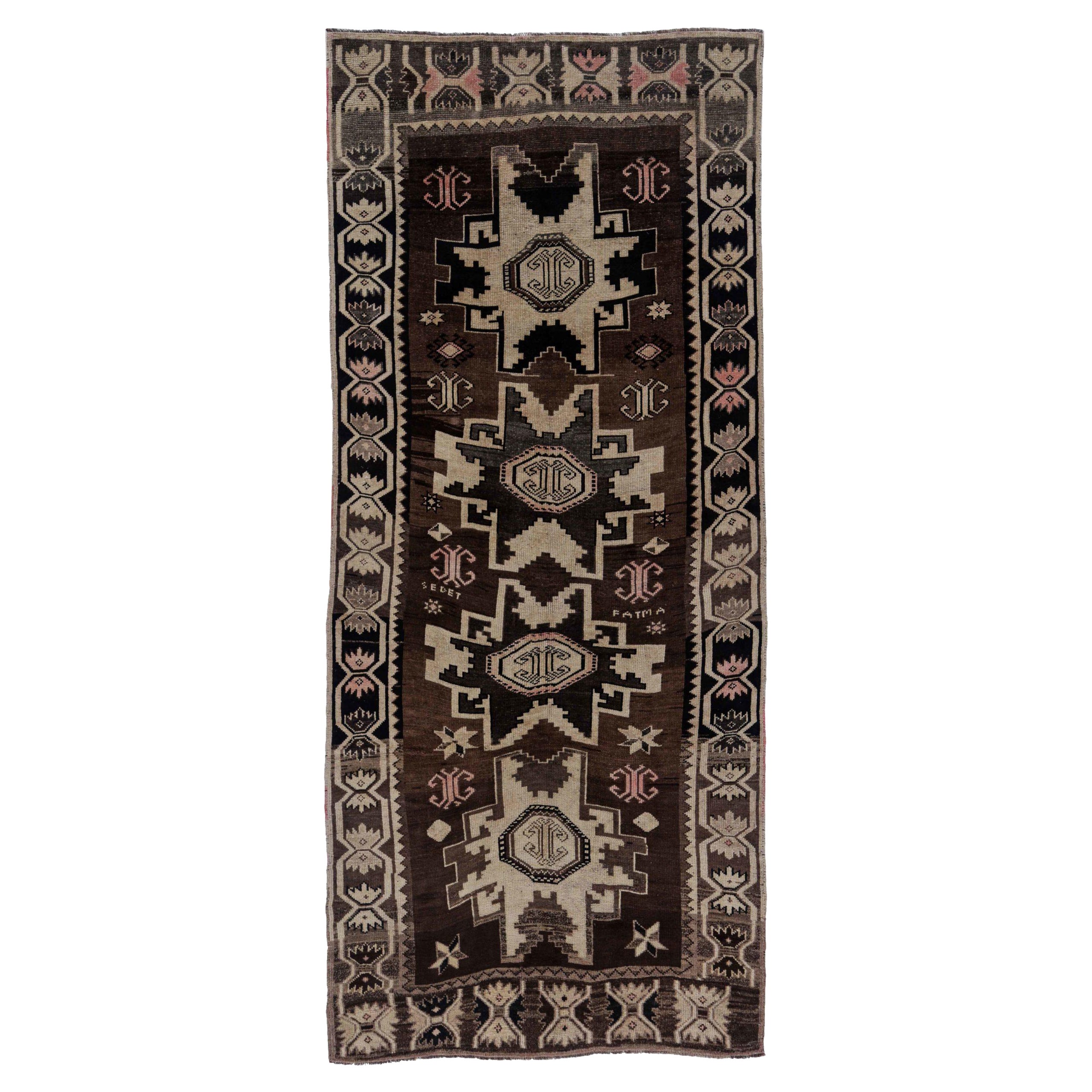 Persischer Aserbaidschan Small Teppich - Wolle Brown Elfenbein Design - 91599