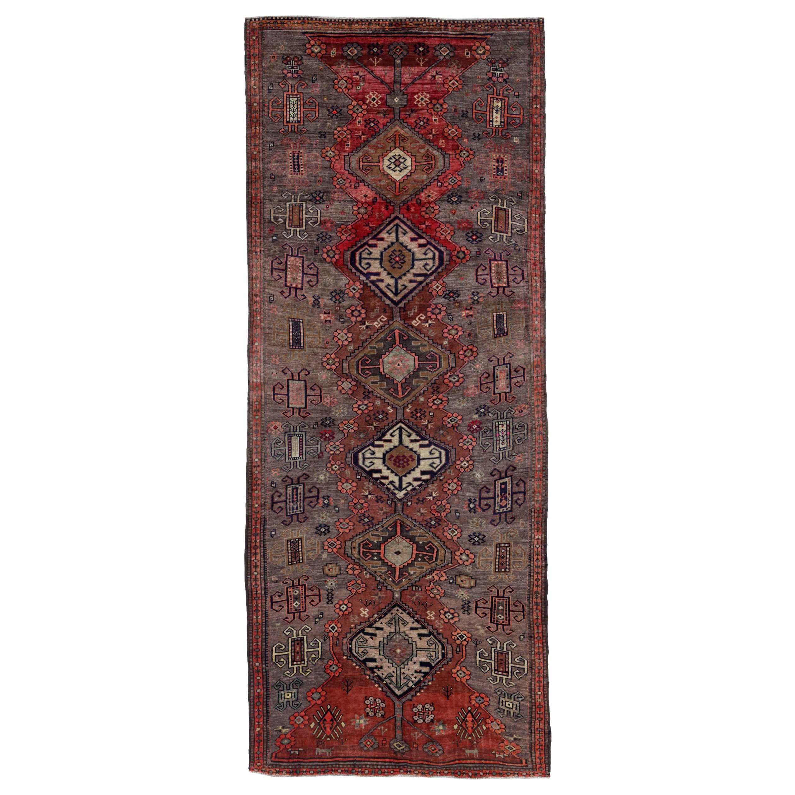 Persischer Aserbaidschanischer kleiner Teppich - Wolle Grau Rot Design - 91604
