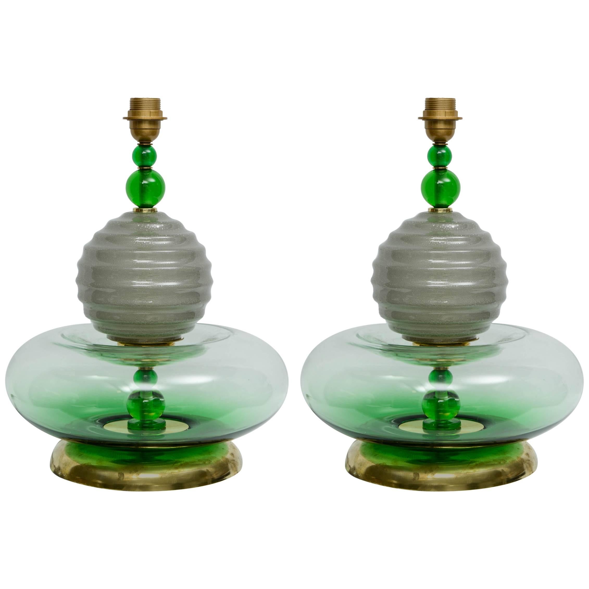 Pair of Italian Murano Handblown Glass Table Lamps