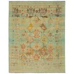 Contemporary Revival Wool Rug Handmade In Light Blue With Allover Pattern
