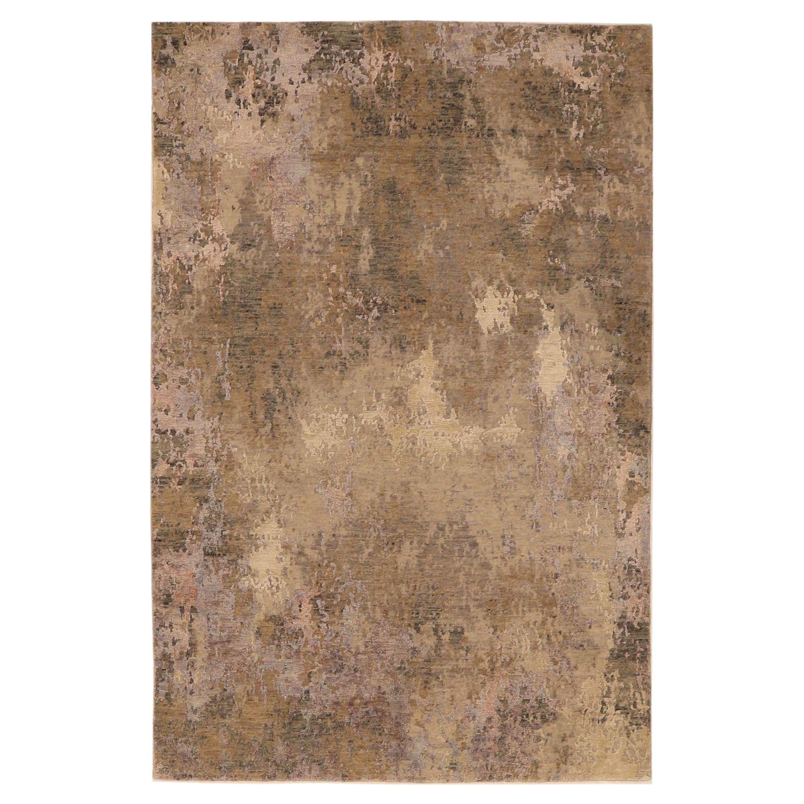 India Small Rug Circa 1990 - Wool Brown Ivory Yellow Design - 91671