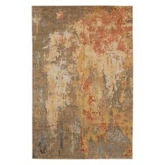 India Small Rug Circa 1990 - Wool Brown Ivory Pink Yellow Design - 91700