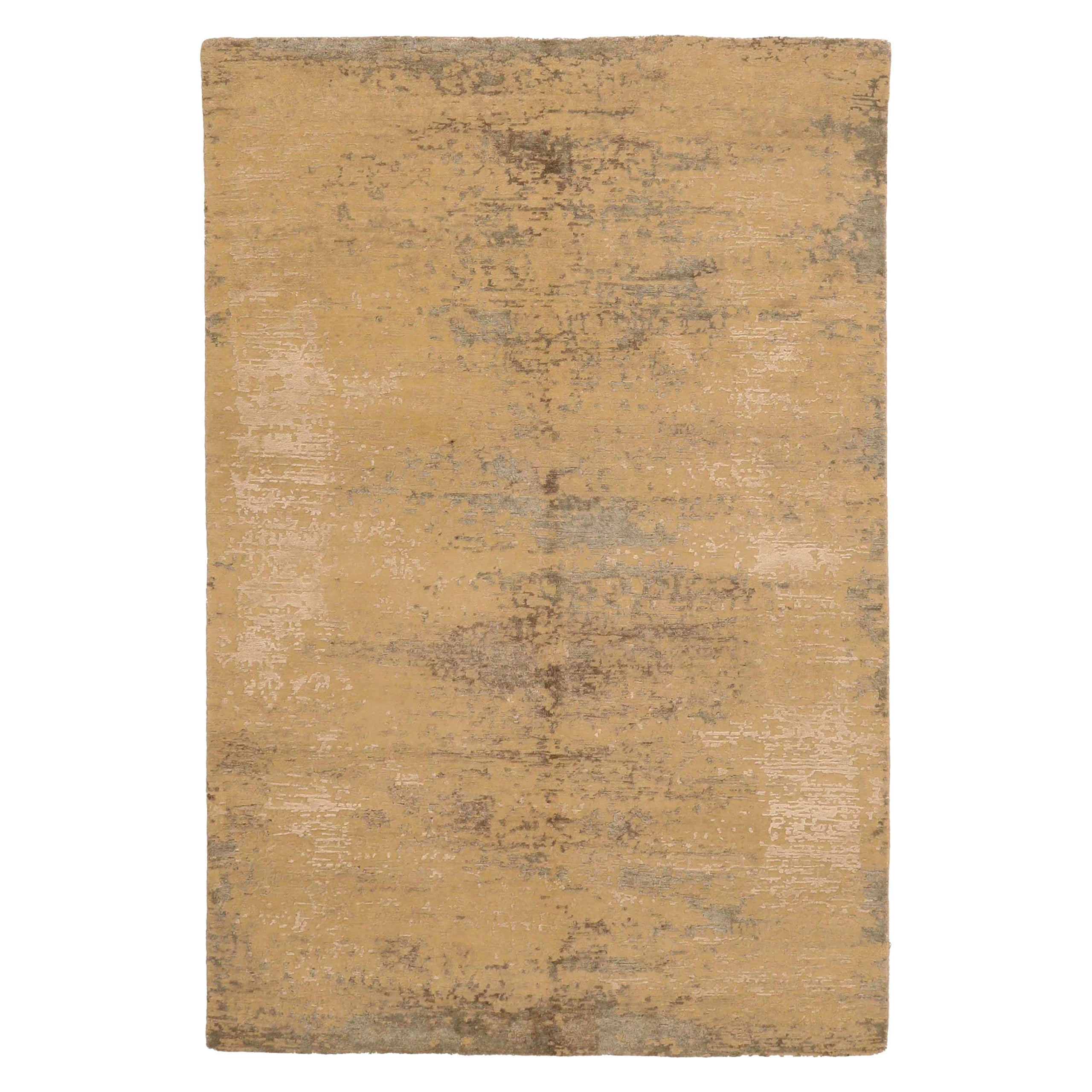 India Small Rug Circa 1990 - Wool Brown Ivory Yellow Design - 91701 For Sale