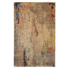 Petit tapis de l'Inde Circa 1990 - Laine Brown Gray Green Ivory Red Design - 91703
