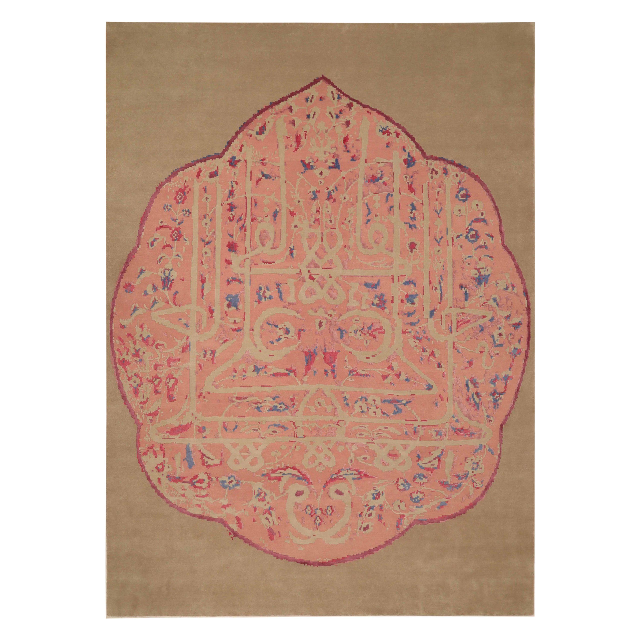 India Area Rugs Circa 1990 - Wool Ivory Pink Taupe Design - 91726