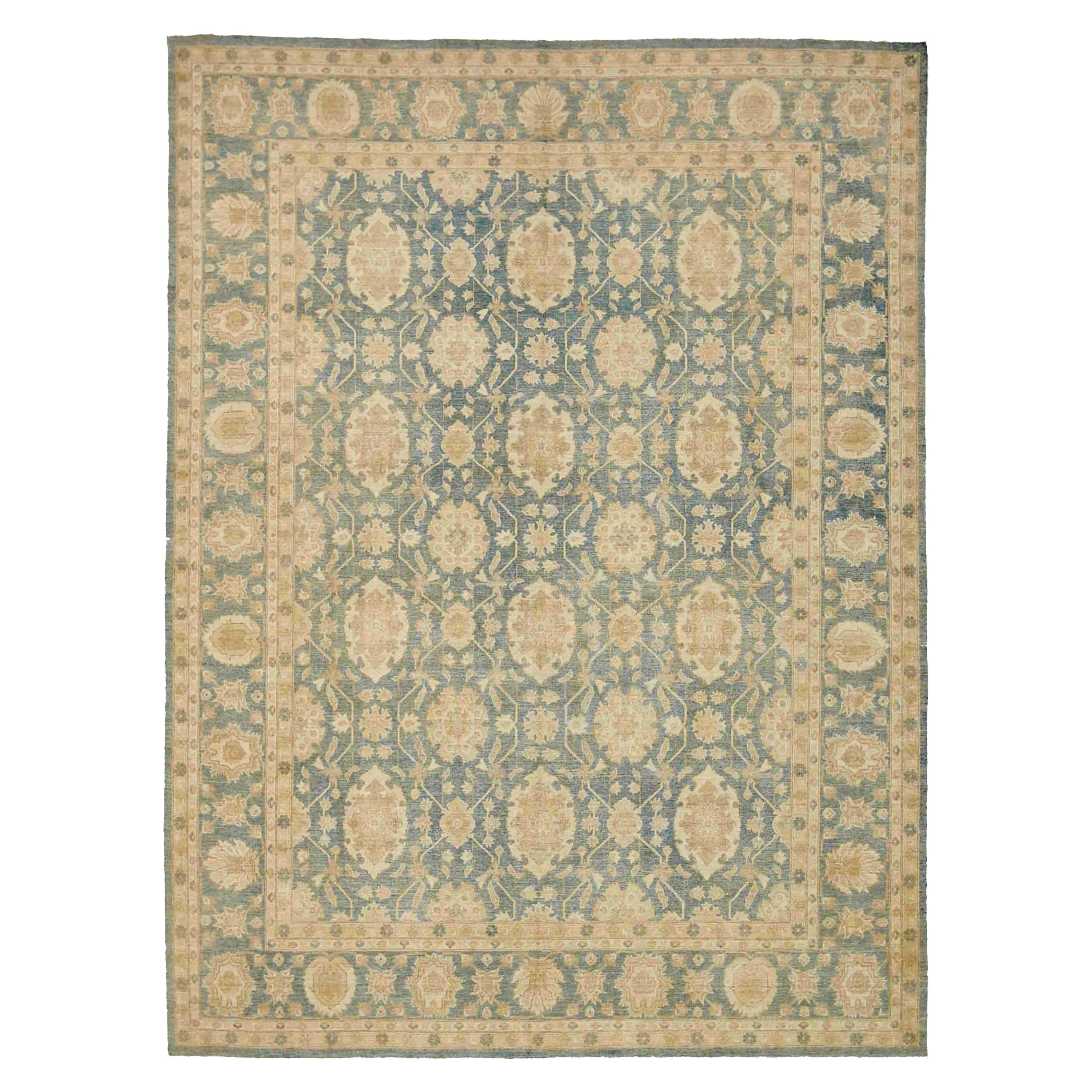 Afghanistan Tabriz Area Rugs Circa 1990 - Wool Blue Brown Gray Ivory - 91923