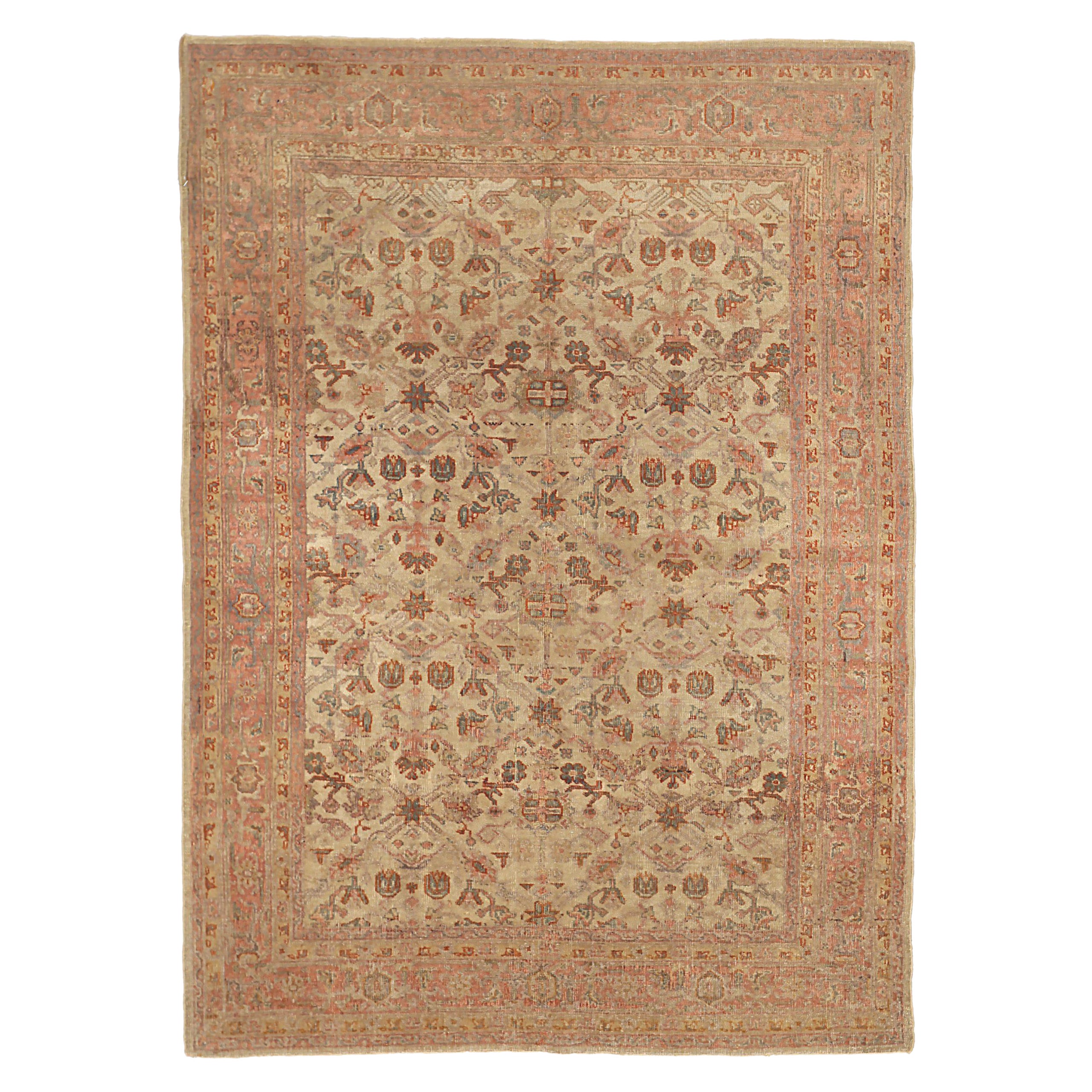 Persian Mahal Small Rug - Wool Ivory Pink Design - 91943