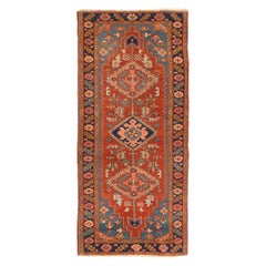 Persian Heriz Small Rug Circa 1910 - Wool Blue Pink Red Design - 91953