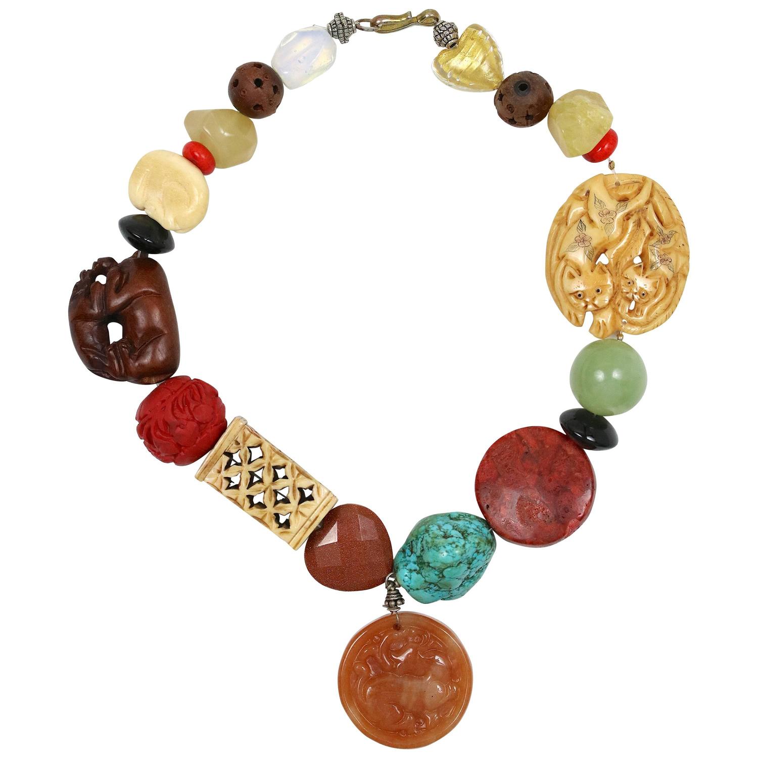 Rare Exotic Ethnic Tribal Statement Necklace Multi Antique Exotic Beads