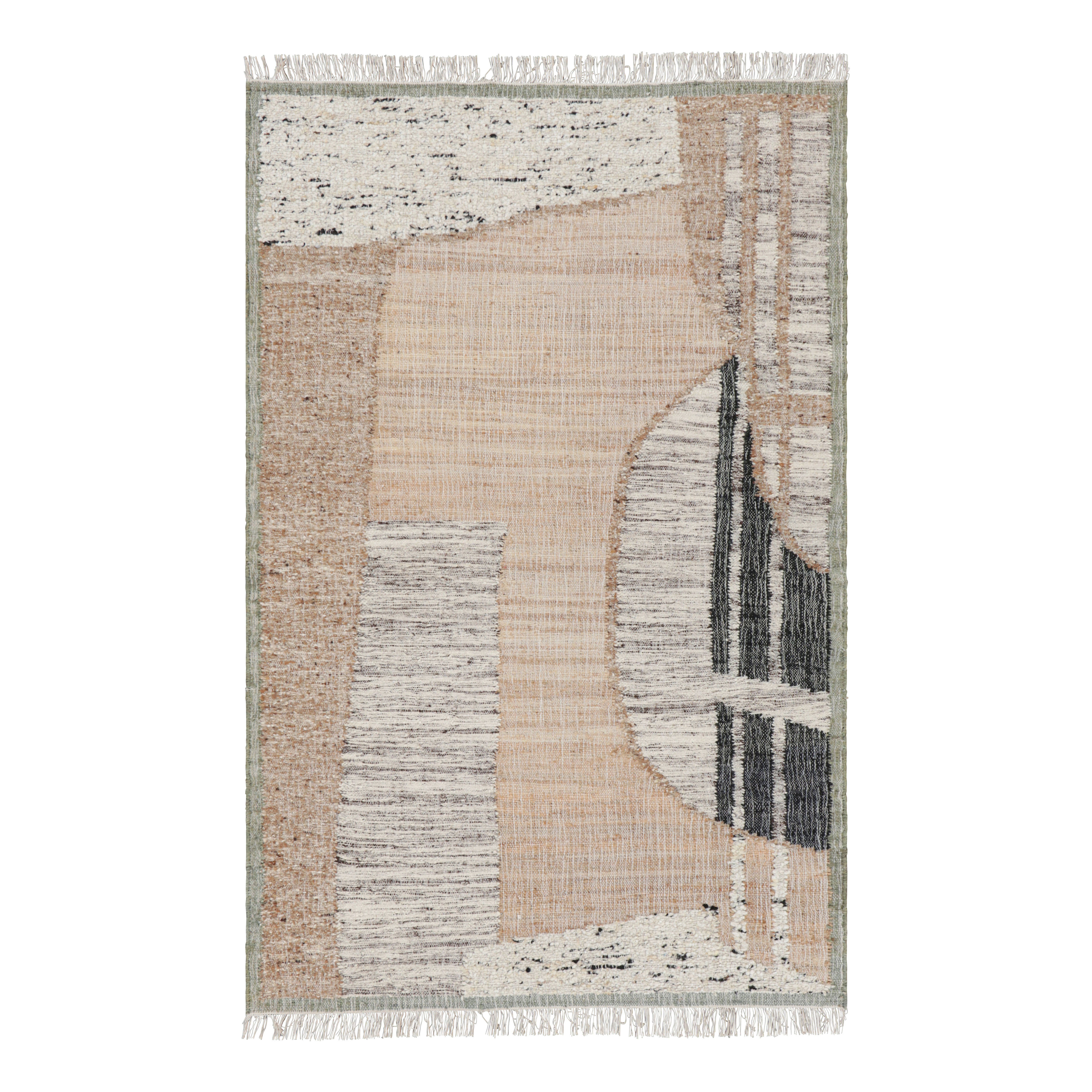 Tejido plano abstracto de Rug & Kilim con motivos geométricos en beige, crema y negro